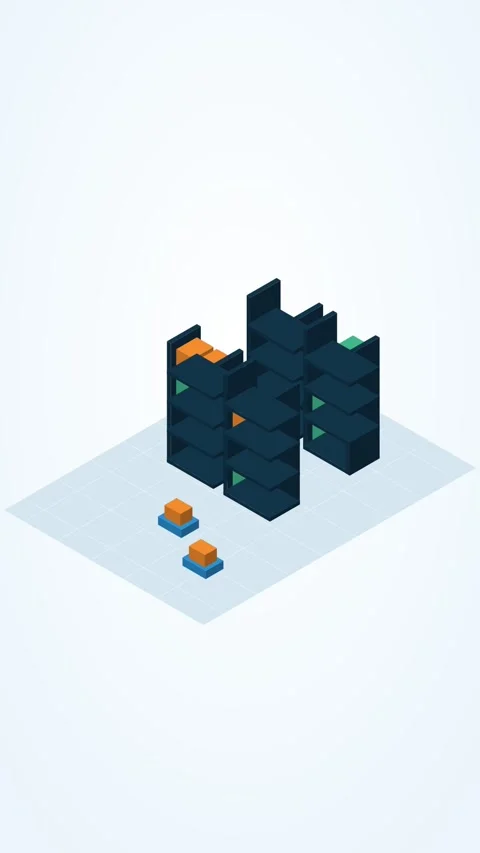 Blue and orange isometric warehouse automation looping animation, vertical 9:16 Stock Footage 346257993