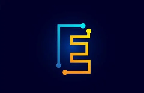Blue and orange letter E alphabet logo icon design Stock Illustration