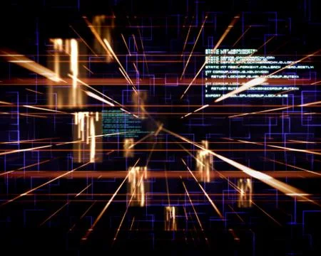 Blue and orange lines next to screens Illustrazione stock