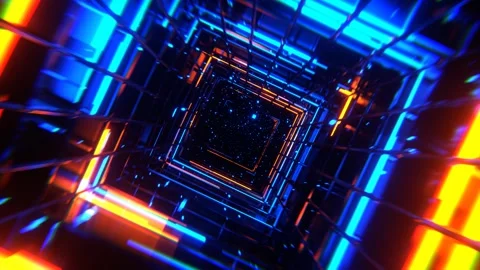 Blue and Orange Mesh Square Neon Portal Background VJ Loop l 4K Stock Footage 303145515