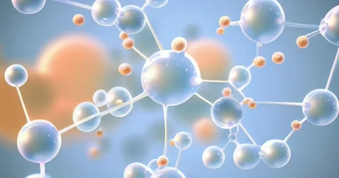 Blue and orange molecular network, chemical molecular compounds on blue back Stock Footage 233016055