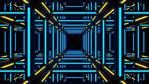 Blue and Orange Movement Through Neon Frame Background VJ Loop in 4K Stock Footage 275570399
