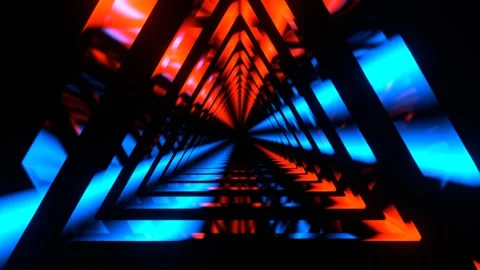 Blue and Orange Moving Triangle Neon Source Background VJ Loop in 4K Stock Footage 312797525