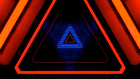 Blue and Orange Neon Pulsating Triangular Cyber Tunnel Background VJ Loop in Stock Footage 314365838