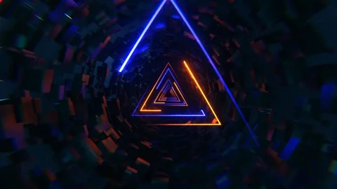 Blue and Orange Neon Sci-Fi Triangular Tunnel Background VJ Loop 4K Stock Footage 294909840