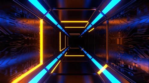 Blue and Orange Neon Strobe Texture Chip Corridor Background VJ Loop l 4K Stock Footage 303145446