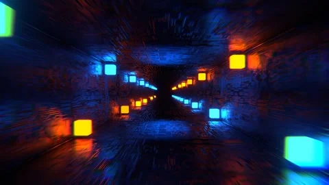 Blue and Orange Neon Stroboscopic Cybernetic Tunnel Background VJ Loop l 4K Stock Footage 303566370