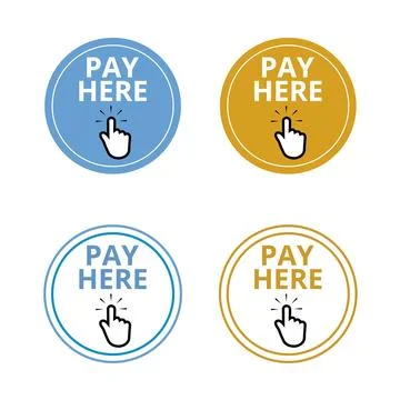 Blue and orange pay here round buttons with a hand clicking Stock Illustration