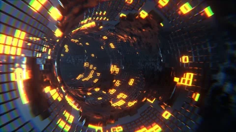 Blue and Orange Sci-Fi Torus Tunnel Elements Neon Grid Background VJ Loop l  Stock Footage 294914969
