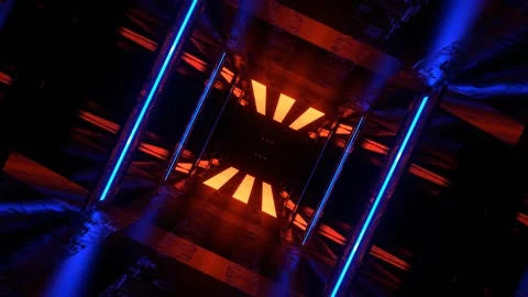 Blue and Orange Sci-Fi Strobe Light Beams Tunnel Background VJ Loop l 4K Stock Footage 304060371