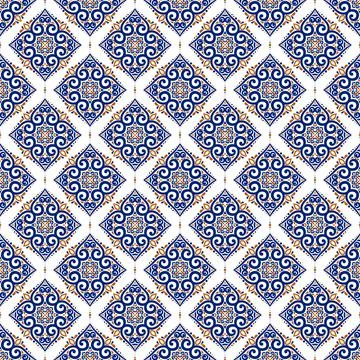 Blue and orange seamless pattern. Geometric. Illustrazione stock