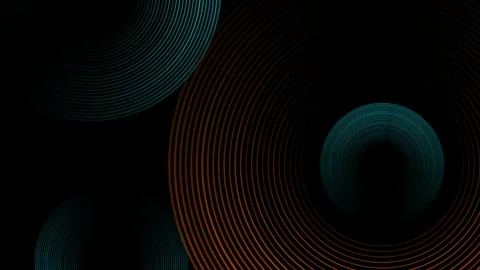 Blue and orange shiny linear circles abstract futuristic tech motion background Stock Footage 335673302