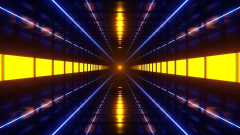 Blue and Orange Square Neon Tunnel Background VJ Loop 4K Stock Footage 294909045