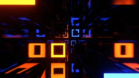 Blue and Orange Strobe Abstract Tunnel of Neon Squares Background VJ Loop l  Stock Footage 303046077