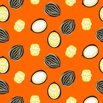 Blue and orange stylized walnut vector seamless pattern. 스톡 일러스트