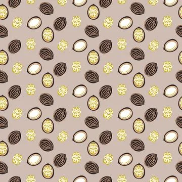 Blue and orange stylized walnut vector seamless pattern. Stock Illustration