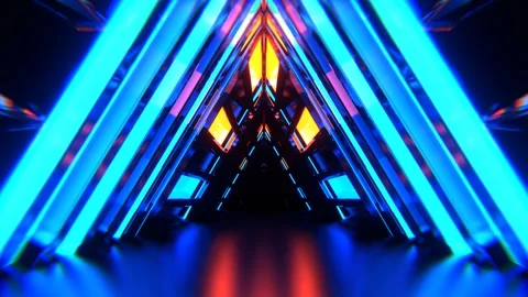 Blue and Orange Triangle Strobe Neon Sci-Fi Tunnel Background VJ Loop l 4K Stock Footage 303046218