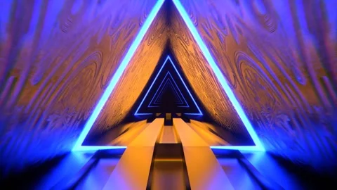 Blue and Orange Triangular Alien Neon Corridor Background  VJ Loop l 4K Stock Footage 302913427