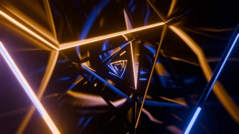 Blue and Orange Triangular Spiral Neon Tunnel Background VJ Loop l 4K Stock Footage 295879142