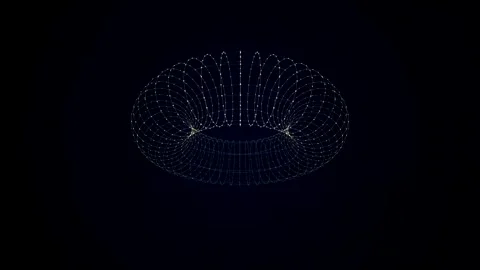 Blue and Orange Wireframe Torus Rising on Black Background Stock Footage 348252560