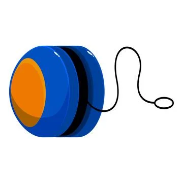 Blue and orange yo yo with black string hanging on white background Illustrazione stock