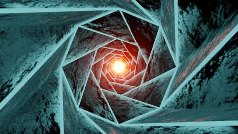 Blue and Oranre Sci-Fi Spiral Iced Tunnel Background Loop Animation in 4K Stock Footage 243810312
