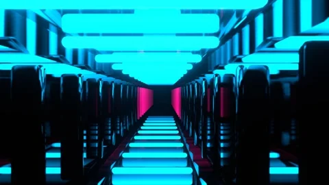 Blue and Pink Corridor of Rod Neon Lamps Background VJ Loop in 4K Stock Footage 344101170