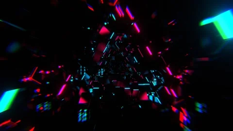 Blue and Pink Endless Tunnel with Neon Elements in Digital Style Background  Video stock 344098526