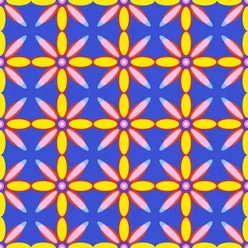 A blue and pink flower pattern with yellow flowers Stock Illustration