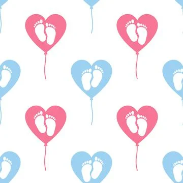 Blue and pink heart balloon help babies symbol icon isolated seamless pattern on Stock Illustration