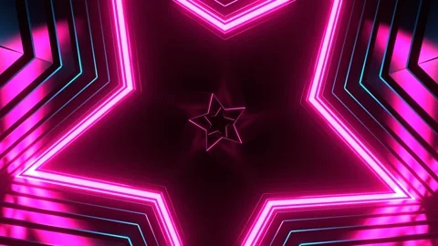 Blue and Pink Large Flashing Neon Stars Flying Through the Tunnel Background Stock Footage 344100392
