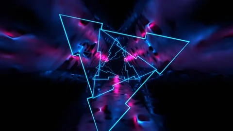 Blue and Pink Mystical Triangular Corridor with Fluorescent Light Background Stock Footage 334719421
