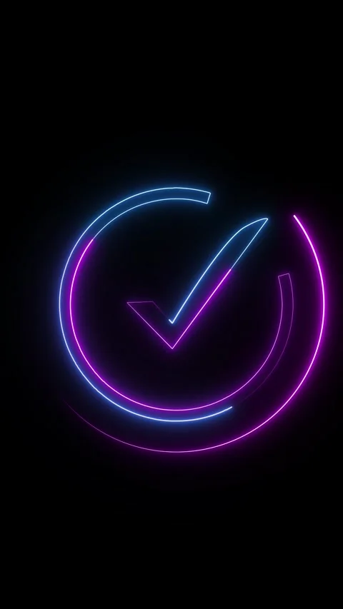 Blue And Pink Neon Check Mark Inside A Circle On A animated Black Backgroun.. 動画素材 344858946