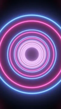 Blue and pink neon concentric rings form a glowing futuristic tunnel with s.. Stock Illustration