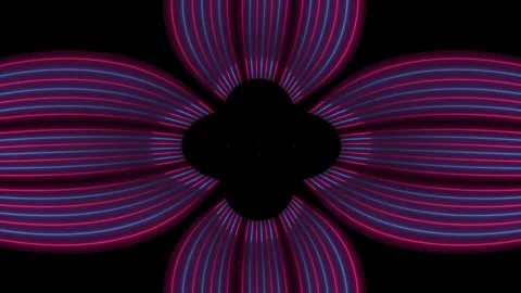 Blue and pink neon light strips forming a flower loop on black background Stock Footage 344586153