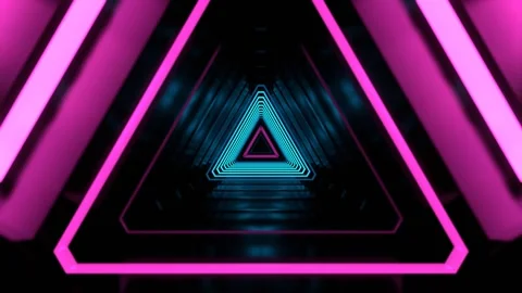 Blue and Pink Neon Pulsating Triangular Cyber Tunnel Background VJ Loop in 4 Stock Footage 314365844