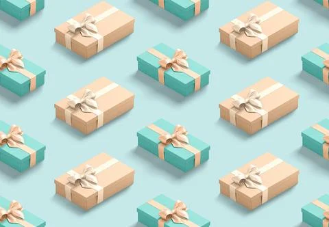 Blue and pink rectangular christmas gift box pattern seamless mockup Stock Illustration