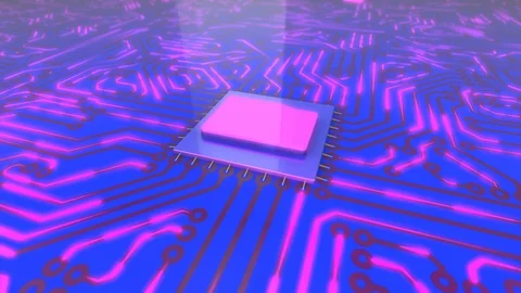 Blue and pink rotating computer circuit board concept folder loop 4K Stock Footage 85875794