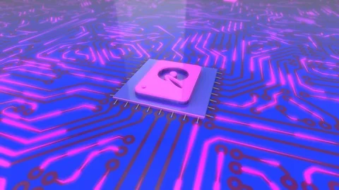 Blue and pink rotating computer circuit board concept hard drive loop 4K Video stock 85875834