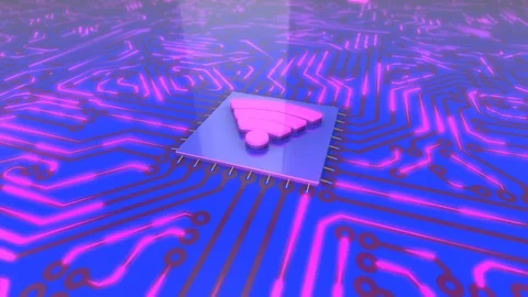 Blue and pink rotating computer circuit board concept smiley loop 4K Stock Footage 86192644