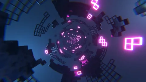 Blue and Pink Sci-Fi Tunnel Elements Neon Grid Background VJ Loop l 4K Stock Footage 294915060
