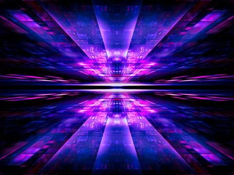 Blue and purple background with grid and rays - abstract 3d illustration Stock Illustration