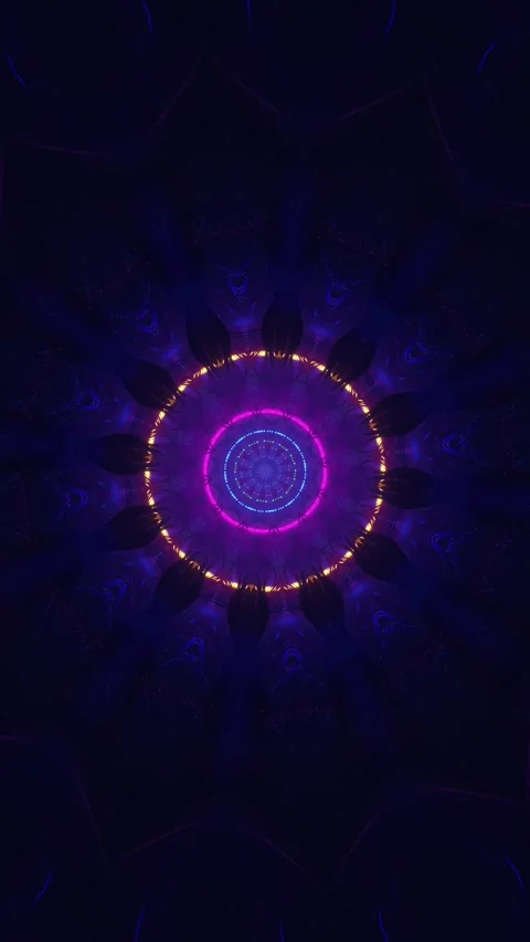 Blue and purple circular design with star in the center. Kaleidoscope VJ loop Stock Footage 314716240