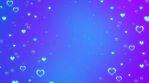 Blue and purple gradient background with glowing turquoise hearts Stock Illustration