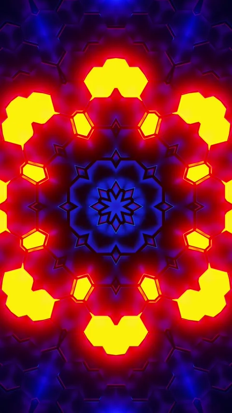 Blue and purple light pattern with star. Kaleidoscope VJ loop Vertical. 3D Stock Footage 314301095