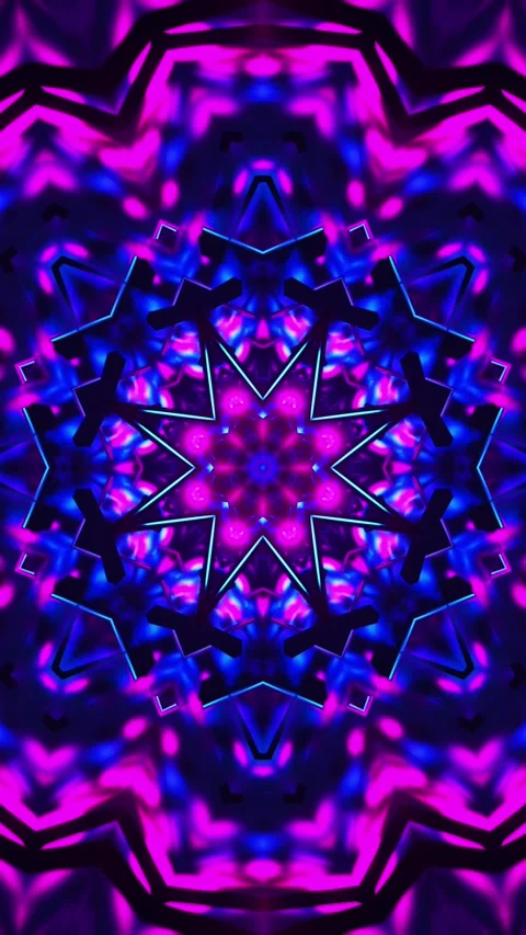 Blue and purple light pattern with stars. Kaleidoscope VJ loop Vertical. 3D Stock Footage 314542514