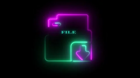 Blue and Purple Neon Folder Animation with Download Arrow  High-Tech Data T.. Stock Footage 308958706