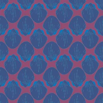 A blue and purple patterned background with a blue shells Illustrazione stock