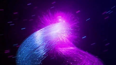 Blue and Purple Stream Flow Particle Logo Reveal with Crossing Fiber Optic Stock Footage 340866751