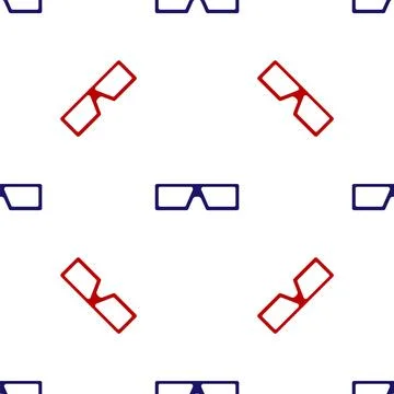 Blue and red 3D cinema glasses icon isolated seamless pattern on white backgr Stock Illustration